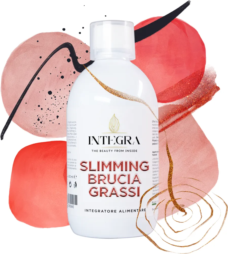 Slimming Brucia Grassi, boca sa crvenim natpisom u akvarelu crvenih tonova