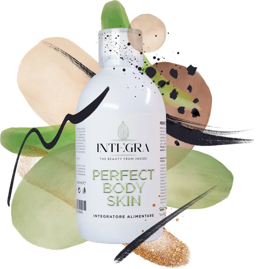 Perfect Body Skin, boca sa zelenim natpisom u akvarelu zelenih tonova