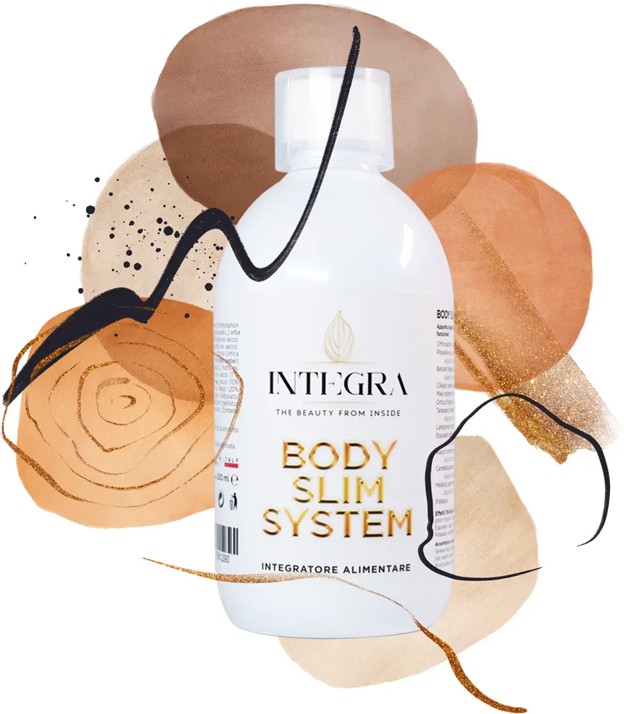 Body Slim System, boca sa žutim natpisom u akvarelu toplih tonova